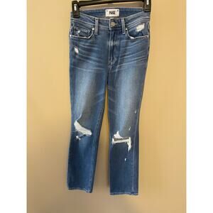 Paige Cindy Crop Denim Ripped Blue Straight Leg Jeans